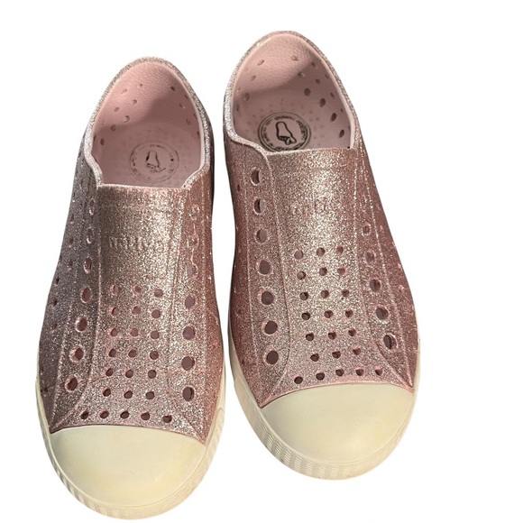 Girls pink sparkly Natives slip on sneakers size 11 toddler